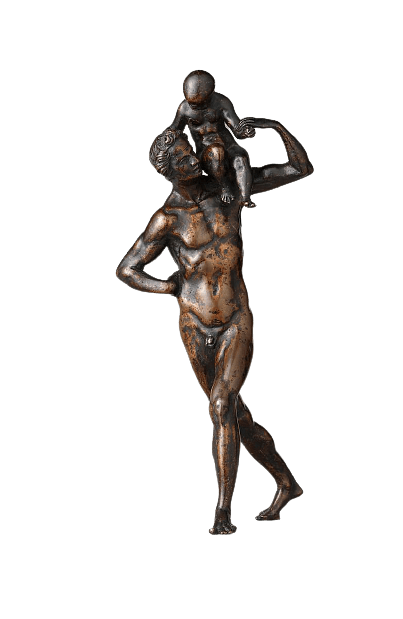 Man Carrying a Child on His Shoulder Bronze Statue
