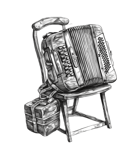 black and white vintage accordeon on a chair