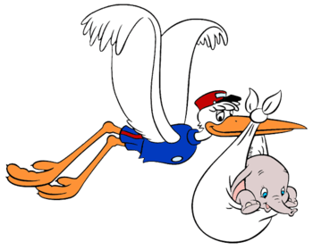 Dumbo Transported By Stork