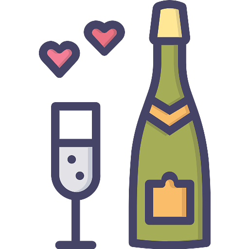 Champagne Glass and Bottle Love Icon