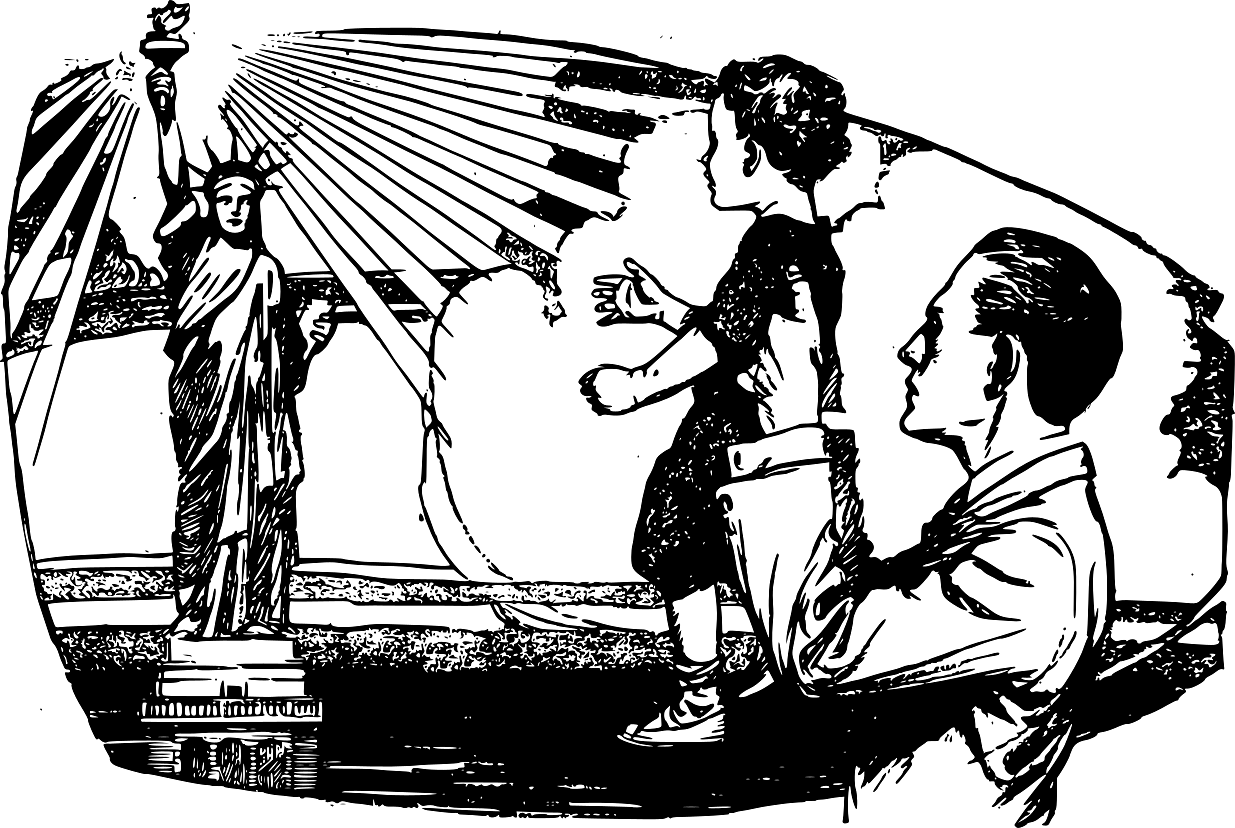 USA Child looking at Statue of Liberty