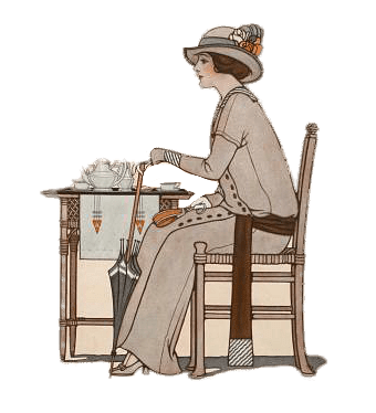Woman Having Tea Vintage Illustration