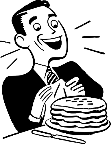 Happy Man Eating Pancakes Retro Drawing