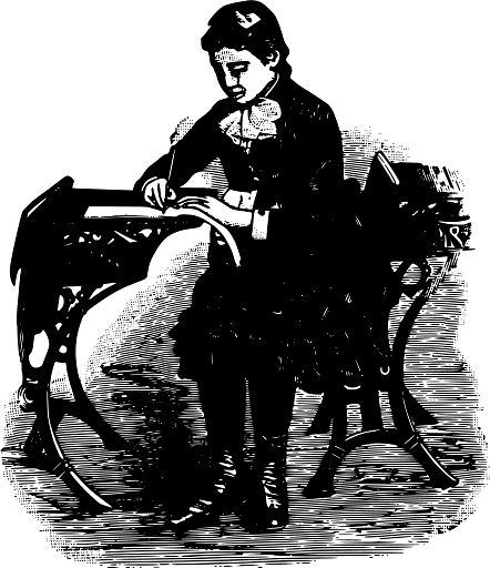 Vintage Illustration of a Studying Girl