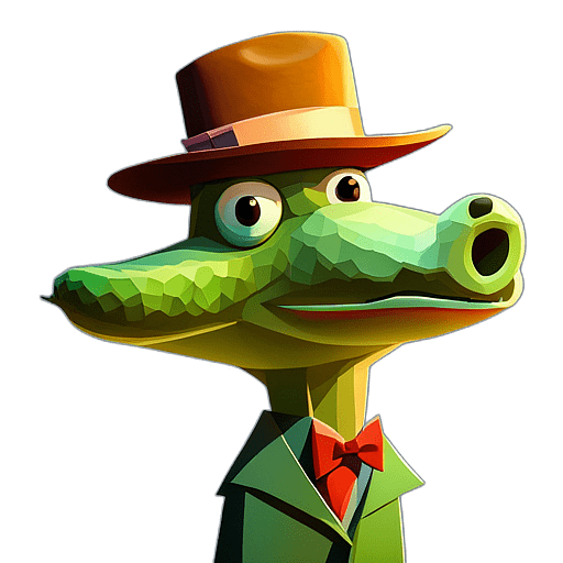 Crocodile, Cartoon Character - In The Style Of Pixar, Single View, No Shadow