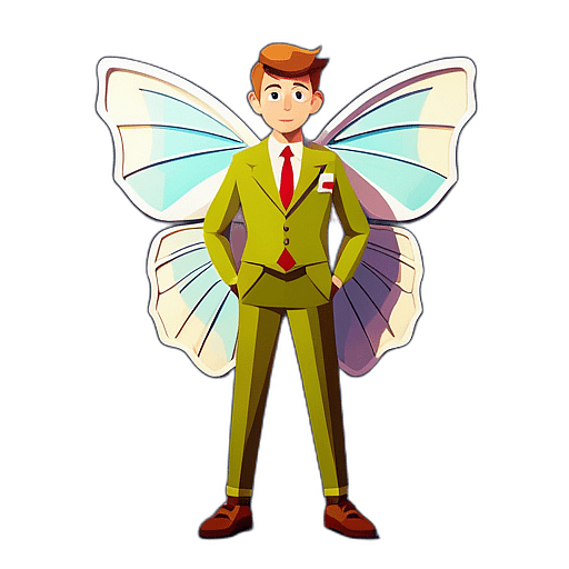 Butterfly, Children'S Cartoon Animation Style -  Full Body, Single View, No Shadow