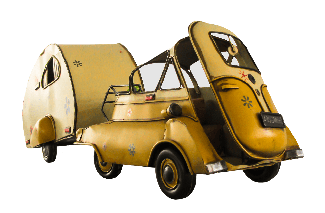 Vintage Small Car With Camper