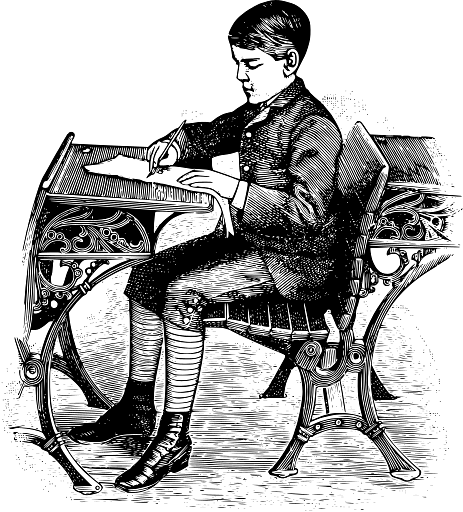 Vintage Illustration of a Boy at School