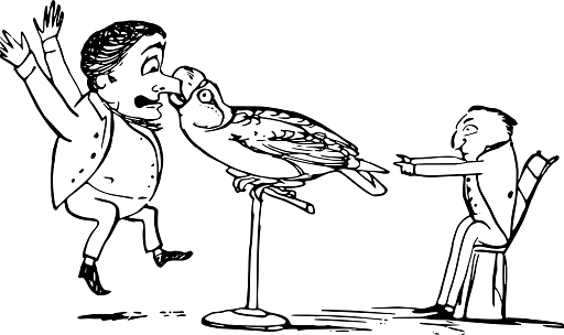 Edward Lear Drawing Parrot Biting a Man's Nose