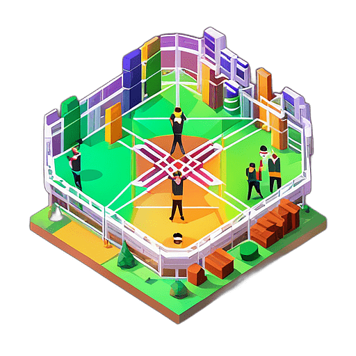 A sports game halftime show with a marching band displaying intricate formations. low poly app icon