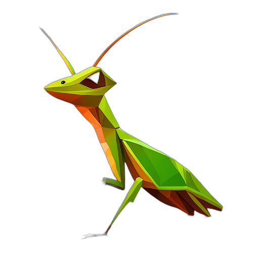Praying Mantis, Children'S Cartoon Animation Style -  Full Body, Single View, No Shadow