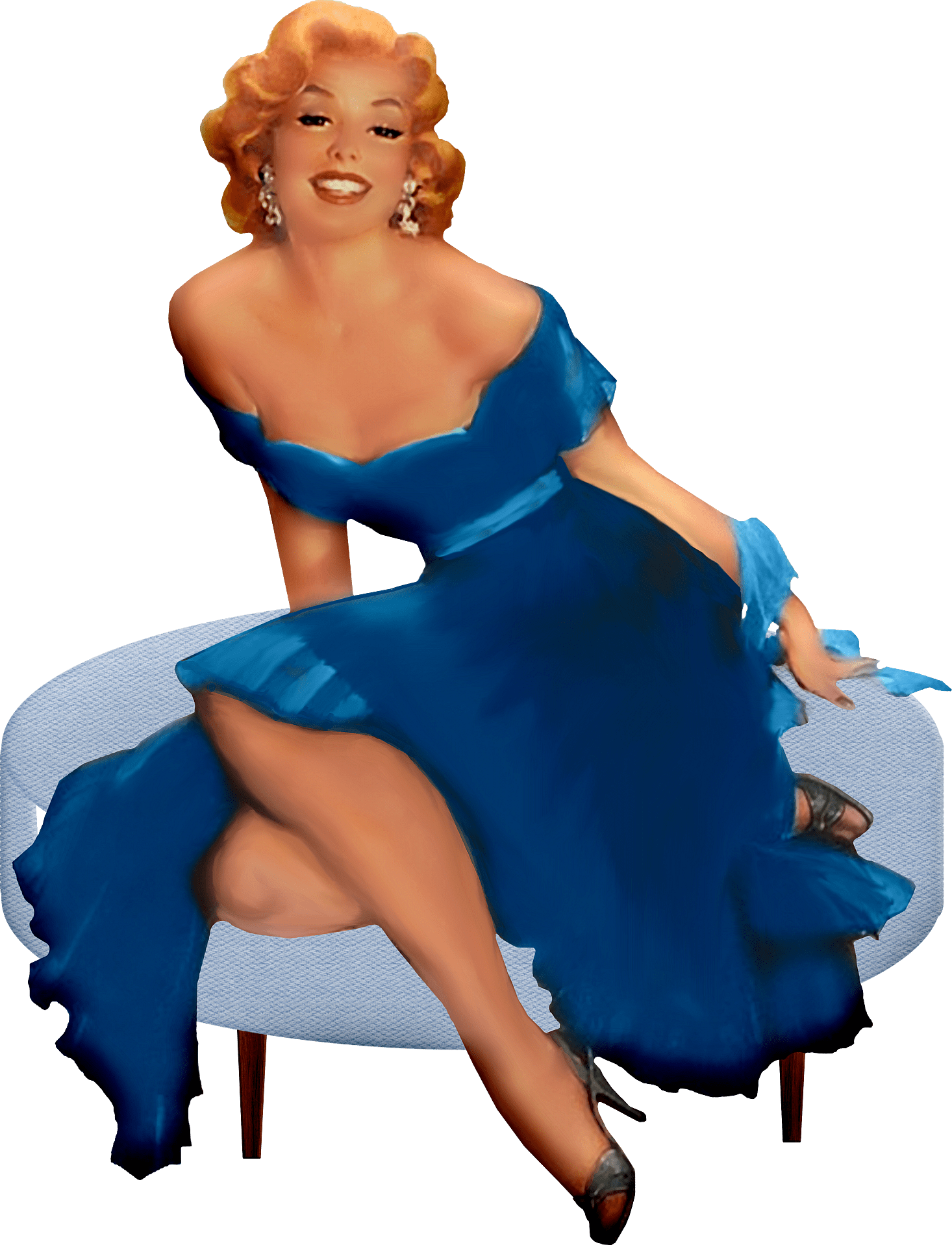 Beautiful Pin Up Lady in Blue Dress