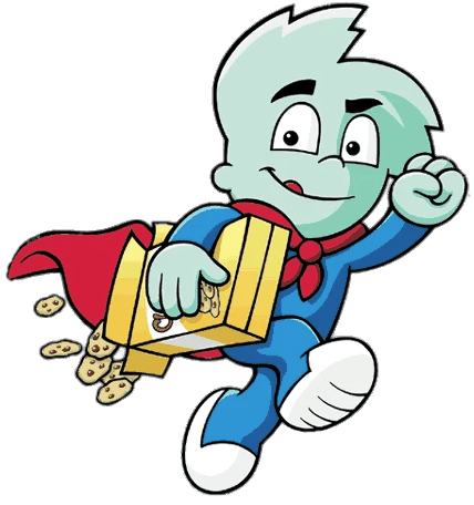 Pajama Sam Holding Cereal Box