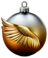 Gold Bauble With Embossed Angel Wings, Minimalist - Single Item, Decorated Christmas Bauble, High Detail, No Shadow