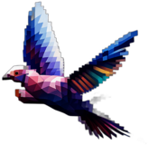 Pixel Art Style Of A Dove, Floating In A Digital Sky With An Olive Branch., In The Style Of A Cartoon Animation Character - Full Body, Single View, No Shadow
