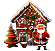 Santa Claus With A Gingerbread House, Decorating With Icing, Classic - Detailed Figure Of A Classic Santa Claus, Emphasis On Colors And Festive Attributes, Full Body Figure In The Middle Of The Frame, High Detail, White Background, No Shadow