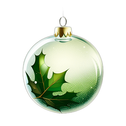 Glitter-Dusted Green Bauble With Holly Leaf Accents, Minimalist - Single Item, Decorated Christmas Bauble, High Detail, No Shadow