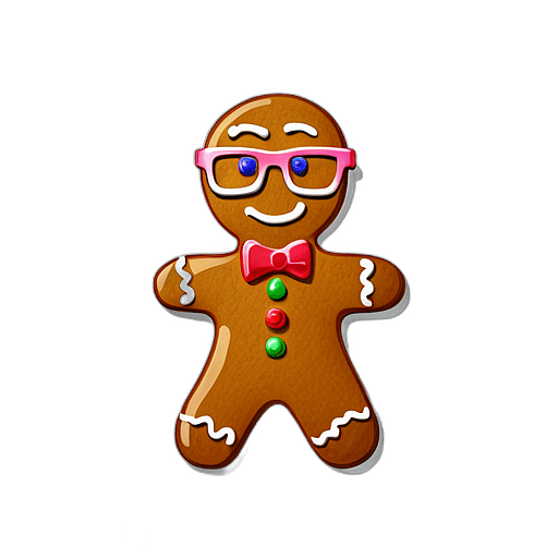 Gingerbread Man With A Fondant Book And Glasses, Minimalist - Gingerbread Men, Decorated For Christmas, With Colorful Details And Icing, Single Item, No Shadow