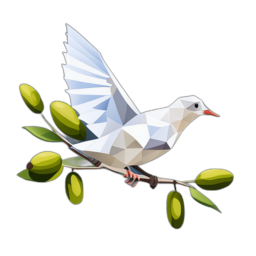 Detailed Sketch Of A Dove Carrying An Emblematic Olive Branch., In The Style Of A Cartoon Animation Character - Full Body, Single View, No Shadow
