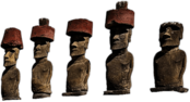 Aligned Easter Island Moai Statues With Hat