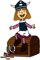 Vic the Viking Sitting on Treasure Chest