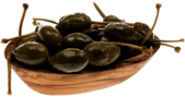 Fresh Capers In A Wooden Bowl