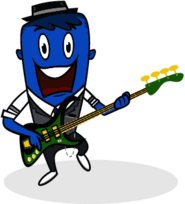 Cha-Ching Character Justin on His Guitar