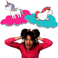 Woman Haunted By Weird Dreams of Unicorns on Pink and Blue Clouds
