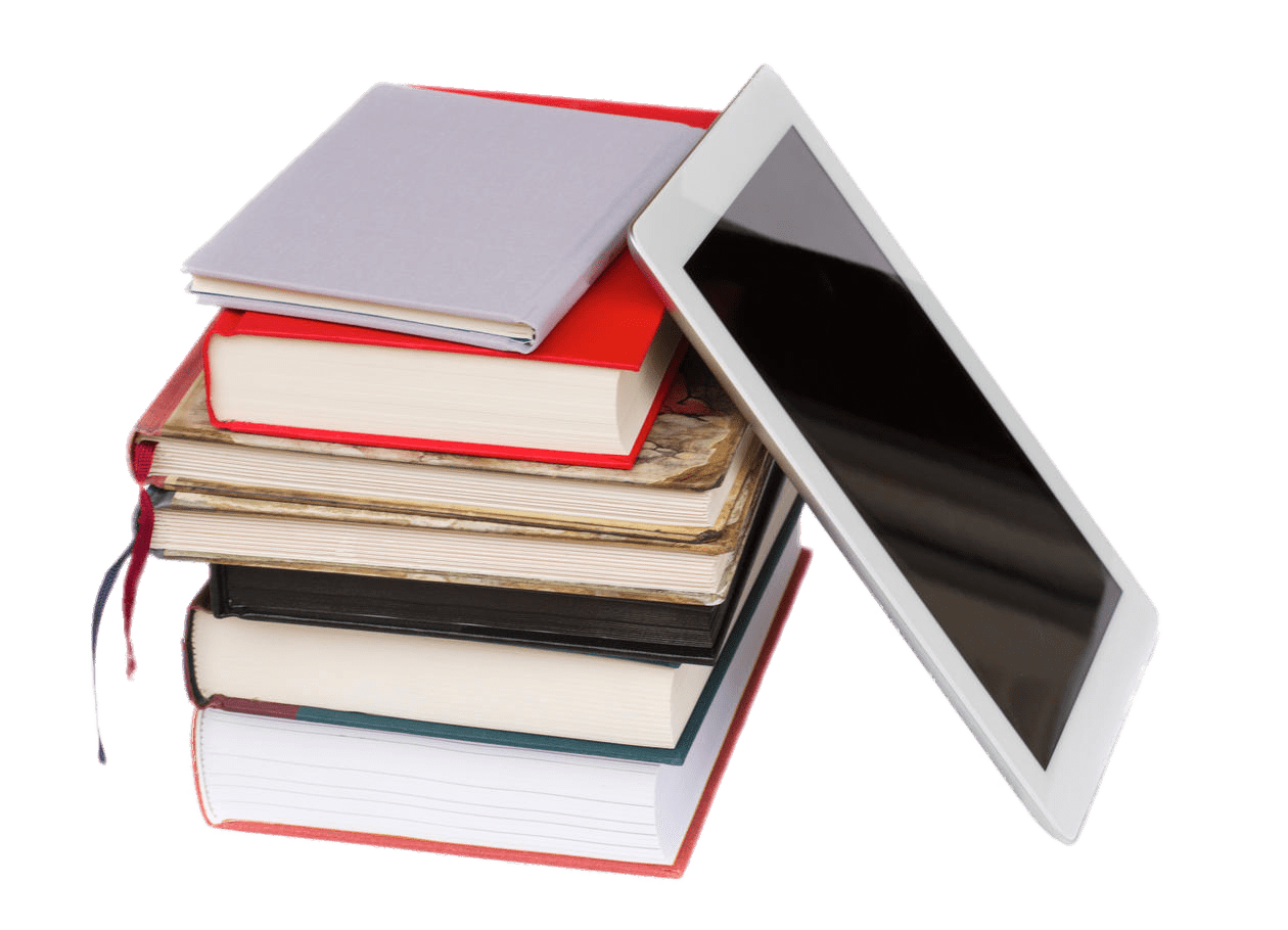 E-Book Next To Pile Of Books