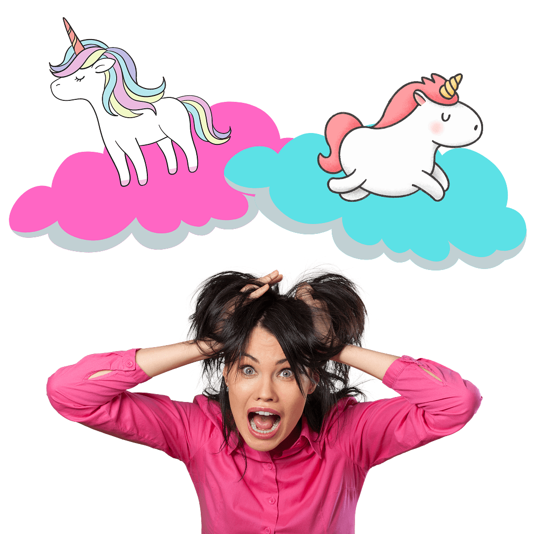 Woman Haunted By Weird Dreams of Unicorns on Pink and Blue Clouds