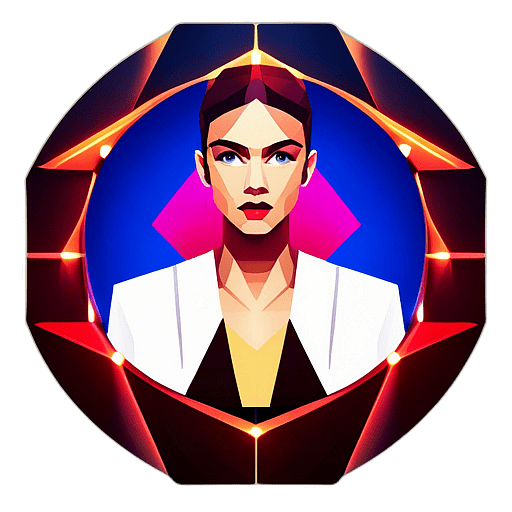 A high-end fashion show where a live dj mixes eclectic beats that complement the runway looks. low poly app icon