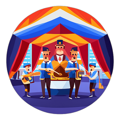 A bustling oktoberfest tent with an oompah band playing festive german tunes. low poly app icon