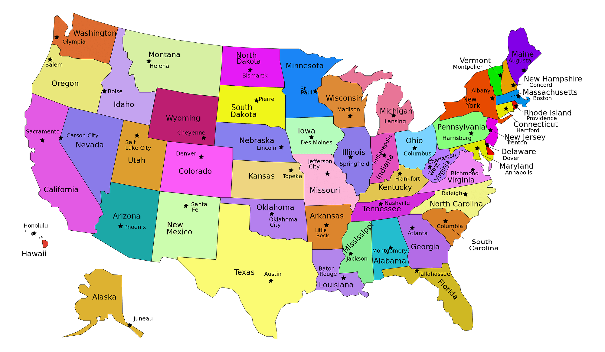 Coloured Map of USA