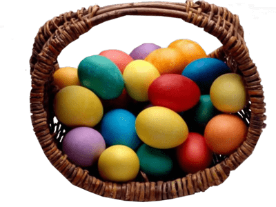 Basket With Coloured Easter Eggs