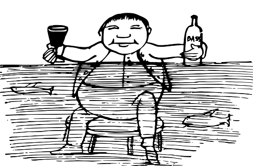 Edward Lear Drawing Man Having a Drink in the Water