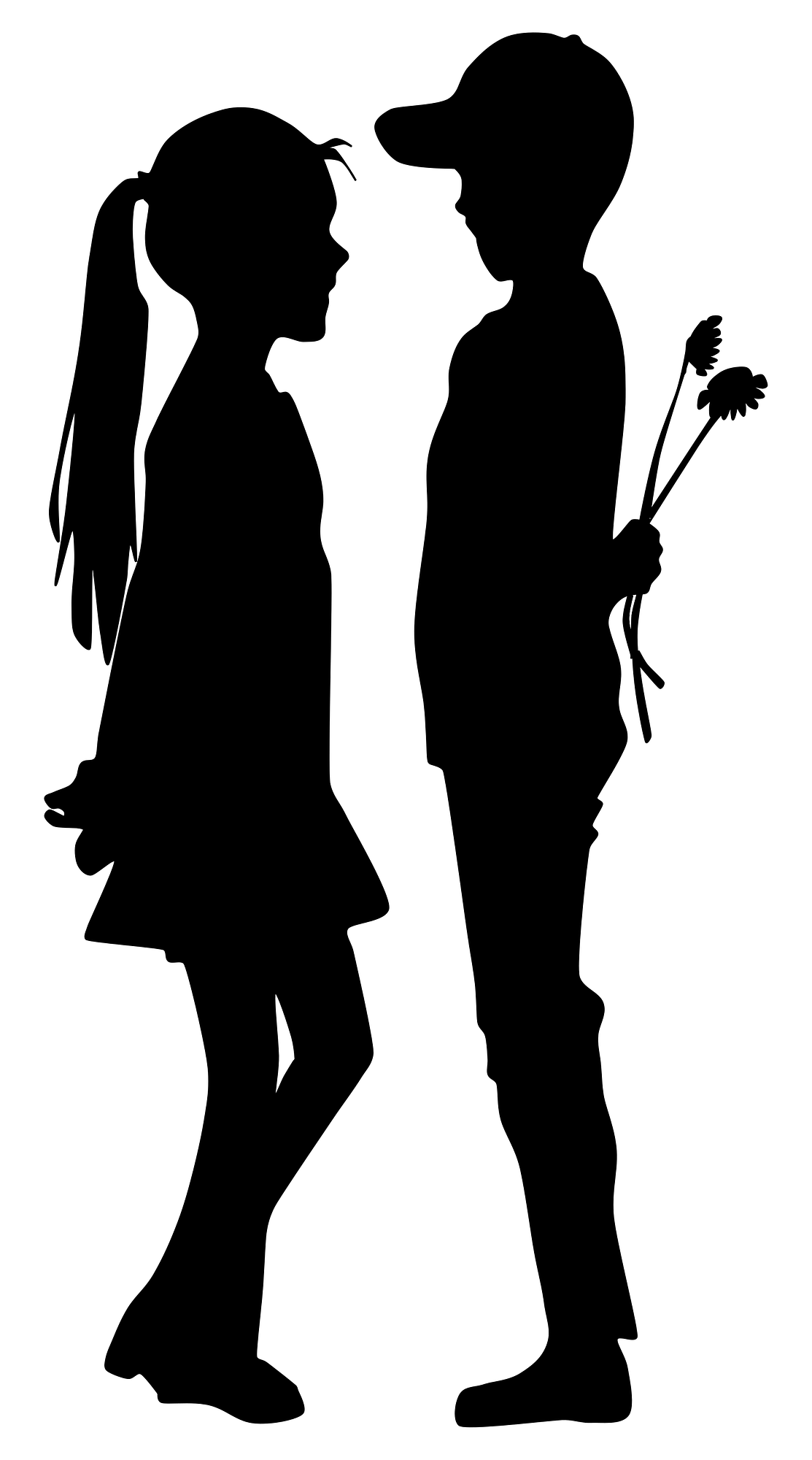 Silhouette of a Boy Giving Flowers