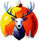 Bright Yellow Bauble With Smiling Cartoon Reindeer, Minimalist - Single Item, Decorated Christmas Bauble, High Detail, No Shadow