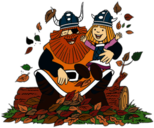 Halvar and Vic the Viking Playing With Autumn Leaves