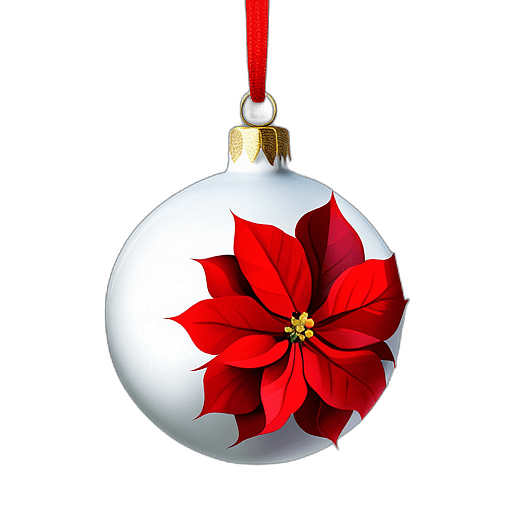 Classic White Bauble With A Red Poinsettia Print, Minimalist - Single Item, Decorated Christmas Bauble, High Detail, No Shadow