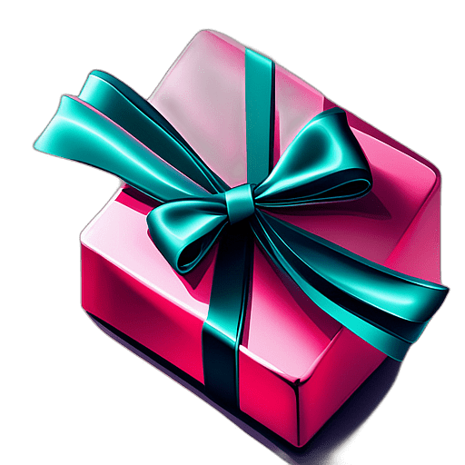 Rectangular Gift In A Neon Pink Paper With A Black And White Striped Bow, Minimalist - Single Christmas Present, Wrapped In Exquisite Festive Wrapping, Minimalist, No Shadow
