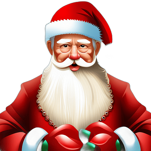 Jolly Santa Claus With A Soft, White Beard And A Red Hat With A Pompom, Classic - Detailed Figure Of A Classic Santa Claus, Emphasis On Colors And Festive Attributes, Full Body Figure In The Middle Of The Frame, High Detail, White Background, No Shadow