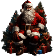 Santa Claus Surrounded by Christmas Trees