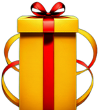 Tall Gift In A Bright Yellow Paper With A Smiley Face And A Curly Red Ribbon, Minimalist - Single Christmas Present, Wrapped In Exquisite Festive Wrapping, Minimalist, No Shadow