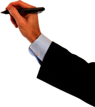 Hand Holding Pen Writing On Wall