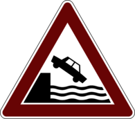 Danger Warning River Bank Road Sign