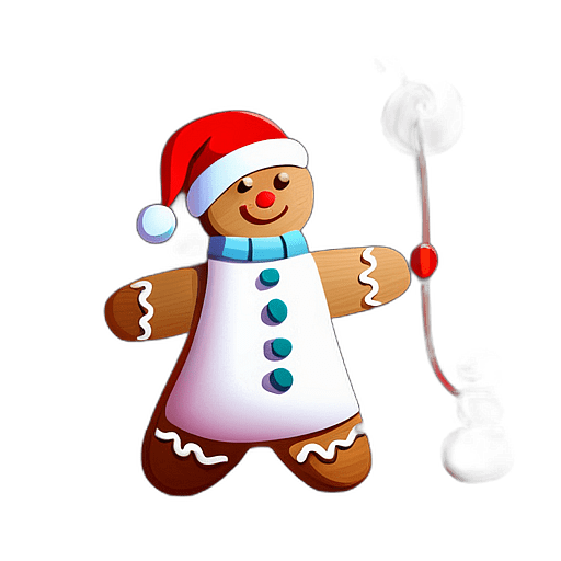 Gingerbread Man With A Marshmallow Snowman On Its Arm, Minimalist - Gingerbread Men, Decorated For Christmas, With Colorful Details And Icing, Single Item, No Shadow