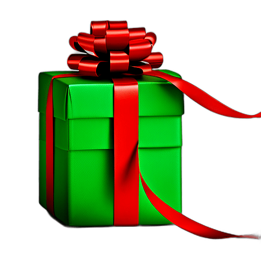 Small Cube Gift In Bright Green Paper With A Red And White Polka Dot Ribbon, Minimalist - Single Christmas Present, Wrapped In Exquisite Festive Wrapping, Minimalist, No Shadow