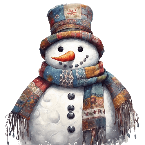 Snowman with Patchwork Hat and Scarf