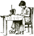 Woman Sewing On Old Machine Vintage Illustration