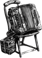 black and white vintage accordeon on a chair